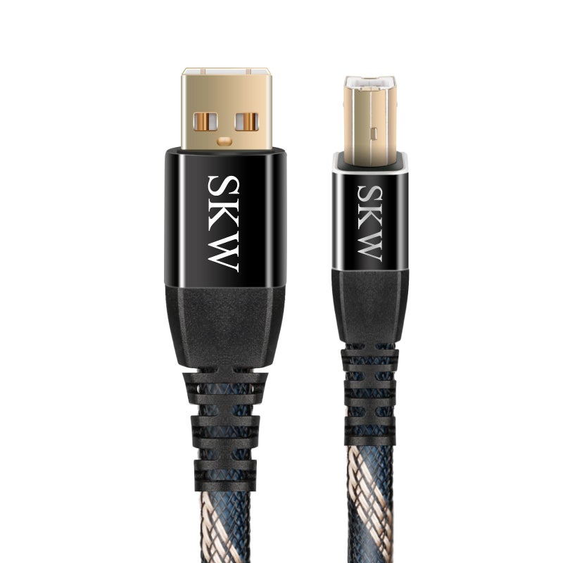 SKW Audiophiles USB 2.0 DAC Audio Cable USB Type A to USB Type B Printer Cable for Computer to DAC, Sound Card, or Headphone Amplifier 6.5ft(2m) - Image 1